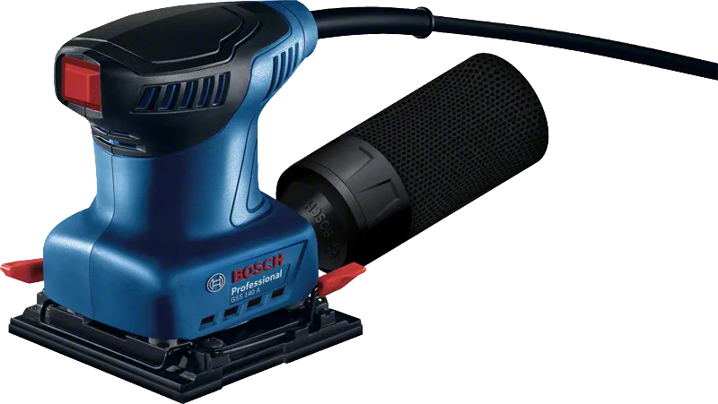 Máy chà nhám quỹ đạo Bosch GSS 140 A có hộp chứa bụi.