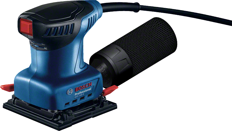 Máy chà nhám quỹ đạo Bosch GSS 140 A có hộp chứa bụi.