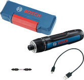 Máy vặn vít không dây Bosch Go 3 có hộp đựng và cáp USB.
