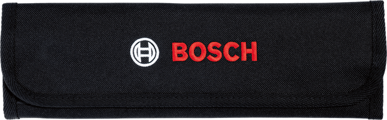 Bộ dụng cụ cờ lê Bosch đựng trong túi vải bạt màu đen kín.