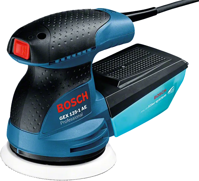 Máy chà nhám quỹ đạo ngẫu nhiên Bosch GEX 125-1 AE có bộ lọc vi mô.