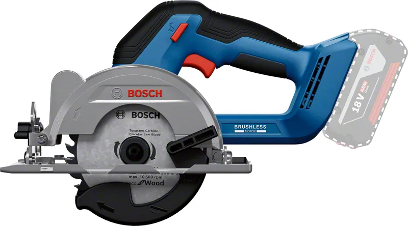 Máy cưa tròn dùng pin Bosch GKS18V-44 để cắt gỗ.