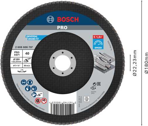 Đĩa mài Bosch PRO X571 180 mm G40 dùng để mài kim loại.