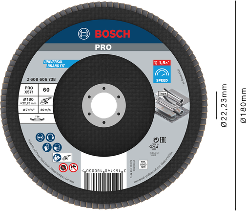 Đĩa mài Bosch PRO X571 180mm G60 dùng để mài kim loại.