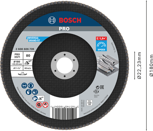 Đĩa mài Bosch PRO X571 G80 180mm dùng để mài kim loại.