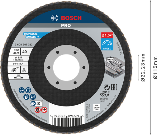 Đĩa mài Bosch PRO X571 115mm G40 dùng để mài kim loại.