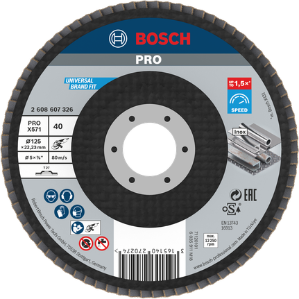 Đĩa mài Bosch PRO X571 G40, 125 mm để mài kim loại.