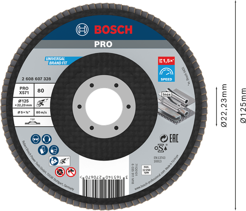 Đĩa mài Bosch PRO X571 125mm G80 dùng để mài kim loại.