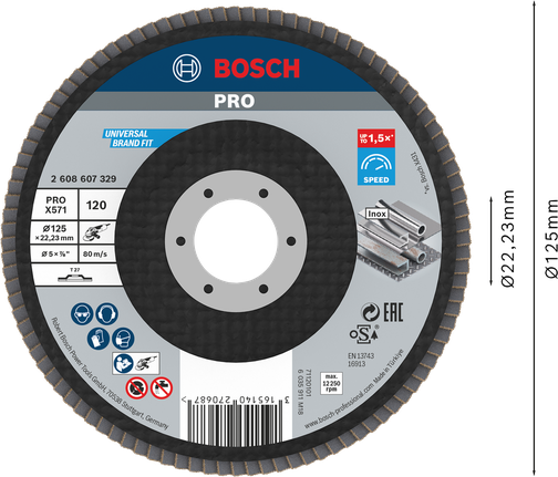 Đĩa mài Bosch PRO X571 125 mm G120 dùng để mài inox.