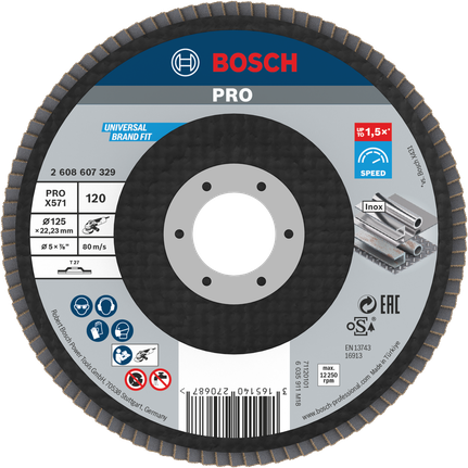 Bosch PRO X571 Flap Disc 125mm G120 dành cho kim loại.