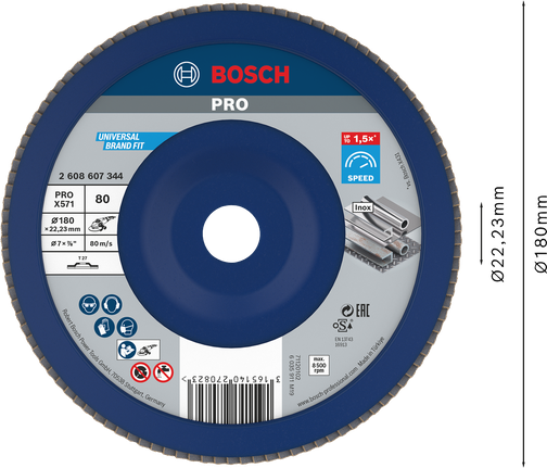 Đĩa mài Bosch PRO X571 180mm G80 dùng để mài kim loại nhanh chóng.