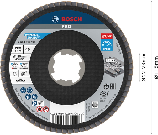 Đĩa nhám xếp PRO X571, Góc, 115 mm, G40, X-Lock Đĩa nhám xếp PRO X571, Góc, 115 mm, G40, X-Lock