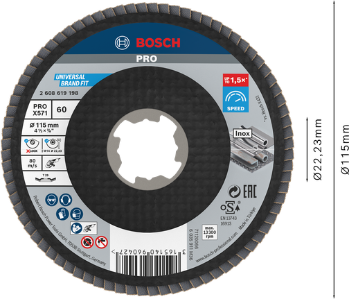 Đĩa nhám xếp PRO X571, Góc, 115 mm, G60, X-Lock Đĩa nhám xếp PRO X571, Góc, 115 mm, G60, X-Lock