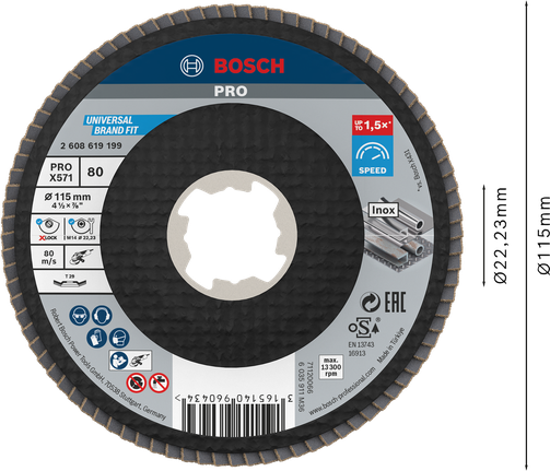 Đĩa nhám xếp PRO X571, Góc, 115 mm, G80, X-Lock Đĩa nhám xếp PRO X571, Góc, 115 mm, G80, X-Lock