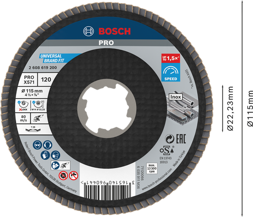Đĩa nhám xếp PRO X571, Góc, 115 mm, G120, X-Lock Đĩa nhám xếp PRO X571, Góc, 115 mm, G120, X-Lock
