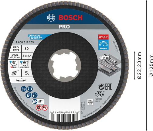 Đĩa nhám xếp PRO X571, Góc, 125 mm, G80, X-Lock Đĩa nhám xếp PRO X571, Góc, 125 mm, G80, X-Lock