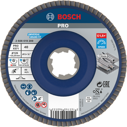 Bosch PRO X571 Flap Disc 125 mm G40 X-Lock dành cho Inox.