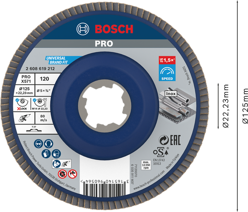 Đĩa mài Bosch PRO X571 125mm G120 dành cho máy mài X-Lock.
