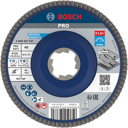 Đĩa mài Bosch PRO X571 125 mm G40 X-Lock dùng cho kim loại.