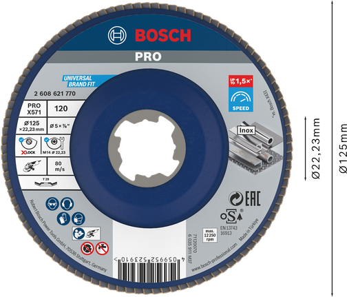 Đĩa nhám xếp PRO X571, Góc, 125 mm, G120, X-Lock Đĩa nhám xếp PRO X571, Góc, 125 mm, G120, X-Lock