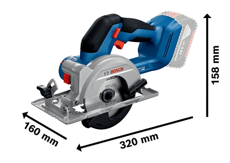 Thông số kích thước của máy cưa tròn không dây Bosch GKS 18V-44.