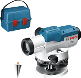 Máy thủy bình quang học Bosch GOL 26 D có hộp đựng và dây dọi.