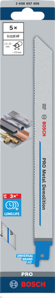 Lưỡi cưa phá dỡ PRO Metal Demolition S1125VF, 1,25 x 19 x 225 mm, 5 chiếc Lưỡi cắt kim loại Bosch PRO Metal Demolition S1125VF 225mm 5 chiếc.