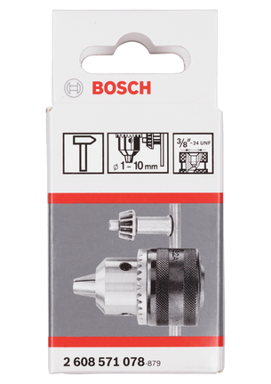 Đầu kẹp mũi khoan Bosch 1-10 mm kèm chìa khóa dùng cho dụng cụ điện.
