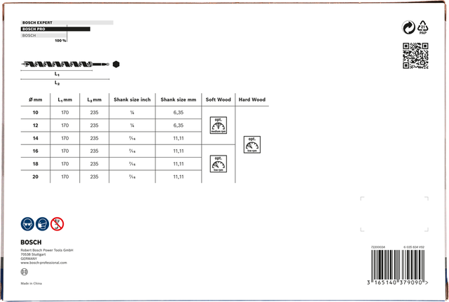 Bộ mũi khoan xoắn ốc PRO Wood, L235, 6 chiếc Bộ mũi khoan gỗ Bosch PRO 6 chiếc.