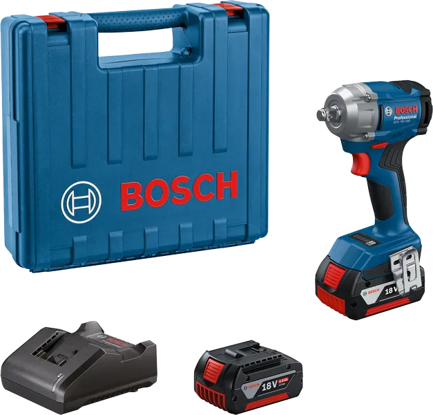 Máy siết bu lông dùng pin Bosch GDS 18V-350 có hộp đựng.