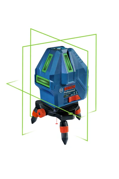Máy cân bằng laser Bosch GLL 50-15 XG với vạch chỉ giờ màu xanh lá cây.
