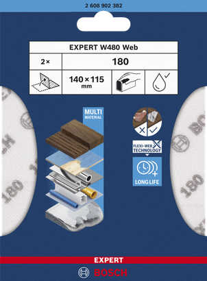 EXPERT W480 Web Giấy chà nhám cầm tay Bosch 140×115 mm G180.