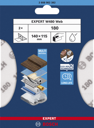Giấy nhám tay EXPERT W480 Web 1/4, 115 x 140 mm, G180 Giấy chà nhám cầm tay Bosch 140×115 mm G180.