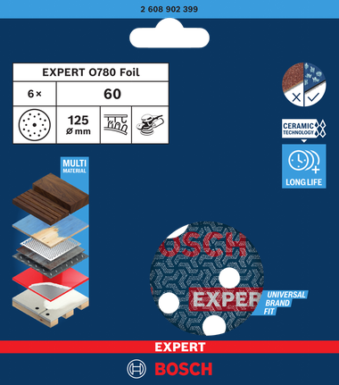 Đĩa chà nhám EXPERT O780 Foil, 125 mm, G60 Đĩa chà nhám Bosch EXPERT O780 125 mm 60 grit.