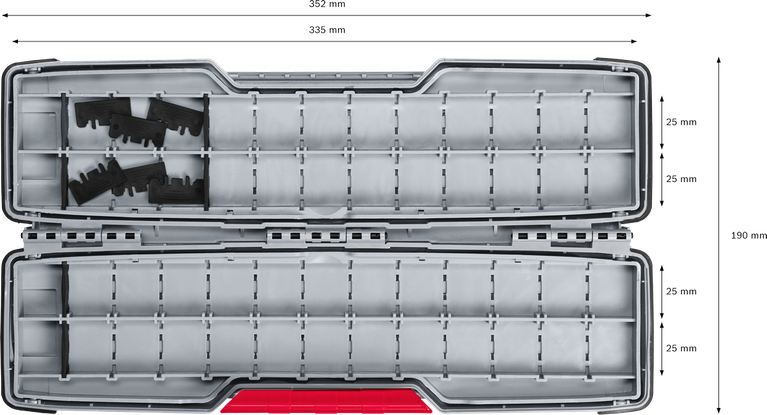 Hộp PRO Tough Box Large đựng phụ kiện, 50 x 120 x 355 mm Hộp đựng phụ kiện Bosch PRO Tough cỡ lớn.