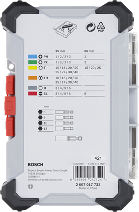 Bộ mũi tua vít Extra Hard, Trưng bày, 43 chiếc Bộ tua vít siêu cứng Bosch gồm 43 chiếc.
