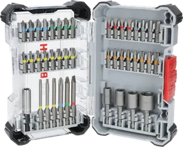 Bộ tua vít Bosch Extra Hard 43 chiếc trong hộp trưng bày.
