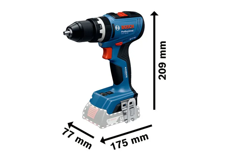 Máy khoan pin Bosch GSB 18V-65 có nhiều kích thước.