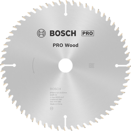 Lưỡi cưa đĩa tròn PRO Wood, 184 x 2 x 20 mm Lưỡi cưa tròn Bosch PRO Wood 184 mm cho đường cắt chính xác.