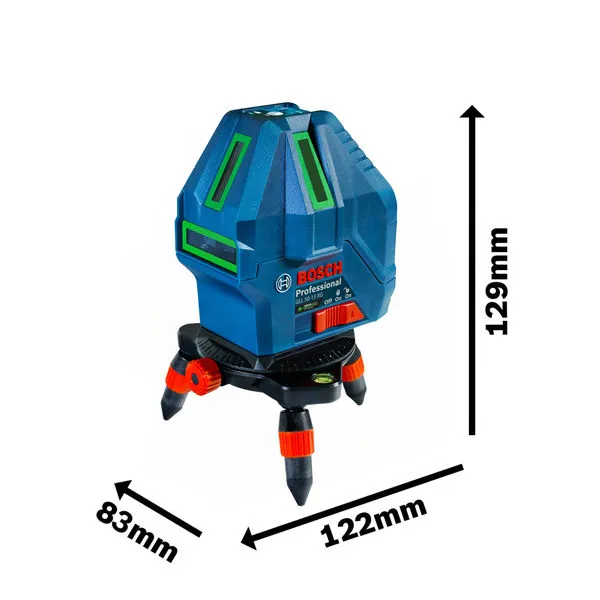Máy cân bằng laser Bosch GLL 50-15 XG với kích thước cụ thể.