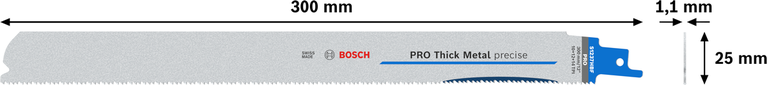 Lưỡi PRO Thick Metal precise S1237HBF, 1,1 x 25 x 300 mm, 5 chiếc Lưỡi cưa Bosch PRO Thick Metal chính xác S1237HBF, 300 mm.
