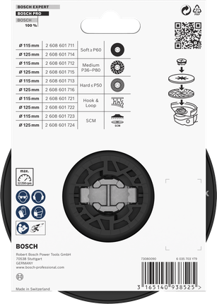 Đế đỡ PRO cứng, 125 mm, X-Lock Tấm lót lưng Bosch PRO cứng 125 mm X-Lock.