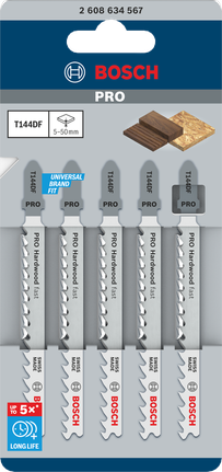 Lưỡi cưa lọng PRO Hardwood fast T144DF, 100 mm, 5 chiếc Lưỡi cưa lọng Bosch PRO Hardwood T144DF 100mm, gói 5 lưỡi.