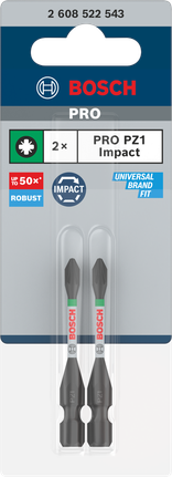 Mũi PRO Pozidriv Impact, PZ1, 55 mm, 2 chiếc Mũi khoan động lực Bosch PRO PZ1 55 mm.