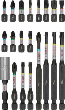 Bộ mũi vít Bosch PRO Impact 20 chiếc cho nhiều mục đích vặn vít khác nhau.