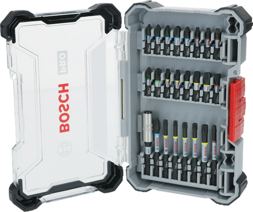 Bộ mũi tua vít PRO Impact, 24 chiếc Bộ mũi vít Bosch PRO Impact 24 chiếc trong hộp đựng.