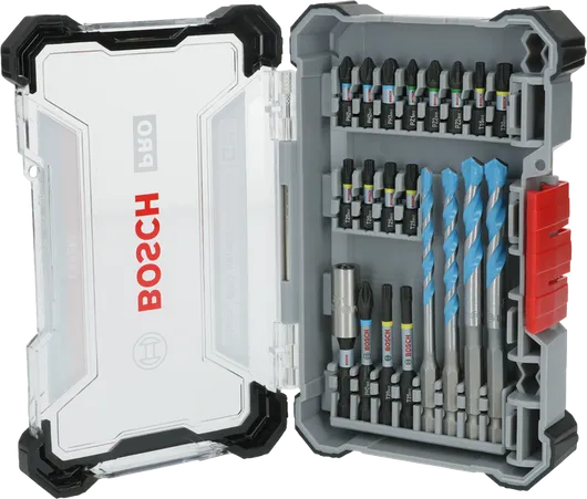 Bộ PRO Impact Mixed Set Bộ dụng cụ Bosch PRO Impact Mixed gồm 20 món với nhiều đầu mũi khoan khác nhau.