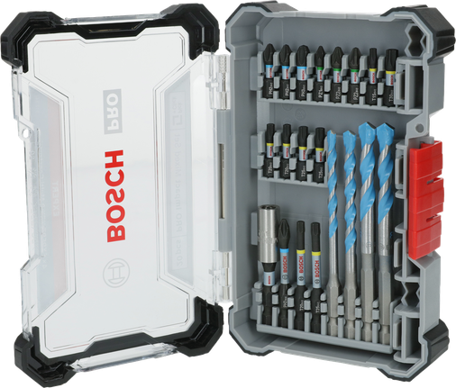 Bộ dụng cụ Bosch PRO Impact Mixed gồm 20 món với nhiều đầu mũi khoan khác nhau.