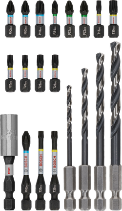 Bộ dụng cụ Bosch PRO Impact Metal gồm 20 món dùng để khoan và vặn vít.