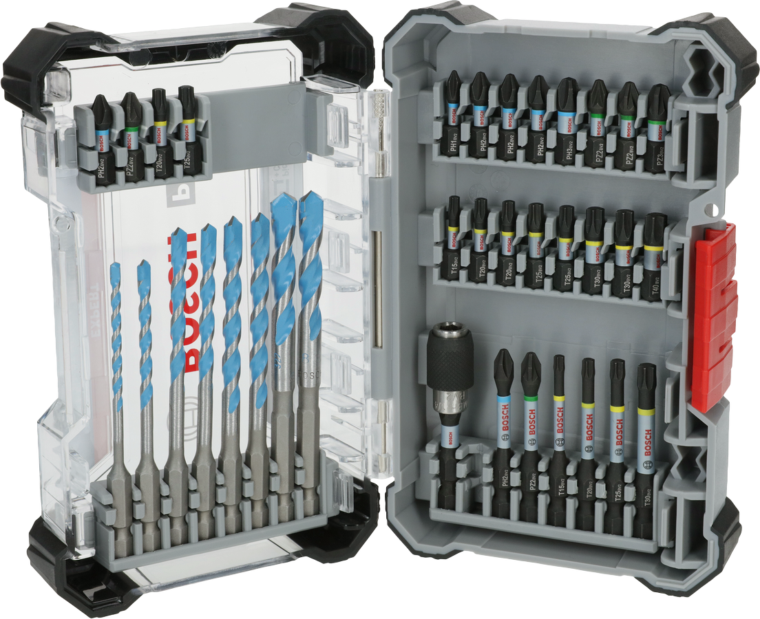 Bộ dụng cụ khoan và mũi khoan Bosch PRO Impact Mixed gồm 6 x 35 chi tiết.